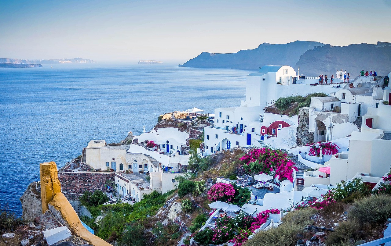 Fotobehang Santorini op in huis